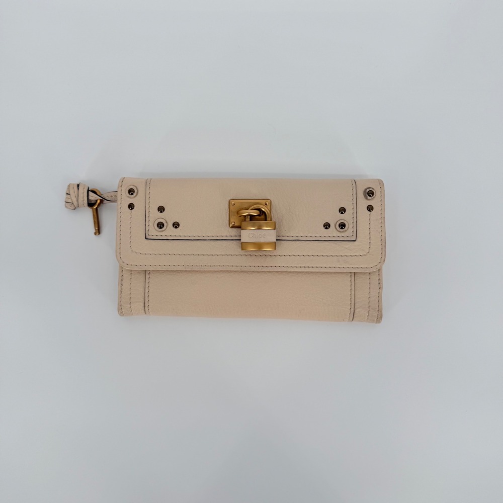 Chloe Paddington Wallet Women Beige Leather Padlock Key Studded Y2K Boho Neutral